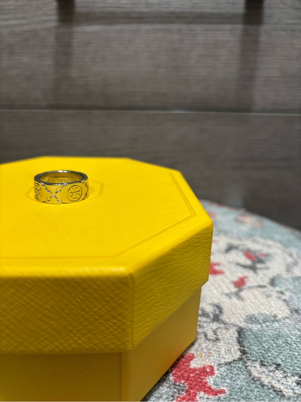 Tory Burch Silver Logo Band Ring with Polished Finish - Picture 4 of 5